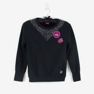 Puma Animal Print Patch Sweater Size XS Black Cotton‎ Blend Casual Sporty Lounge